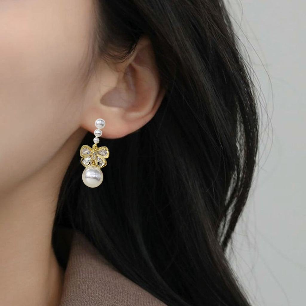 Butterfly Pearl Drop Earrings Nestasia