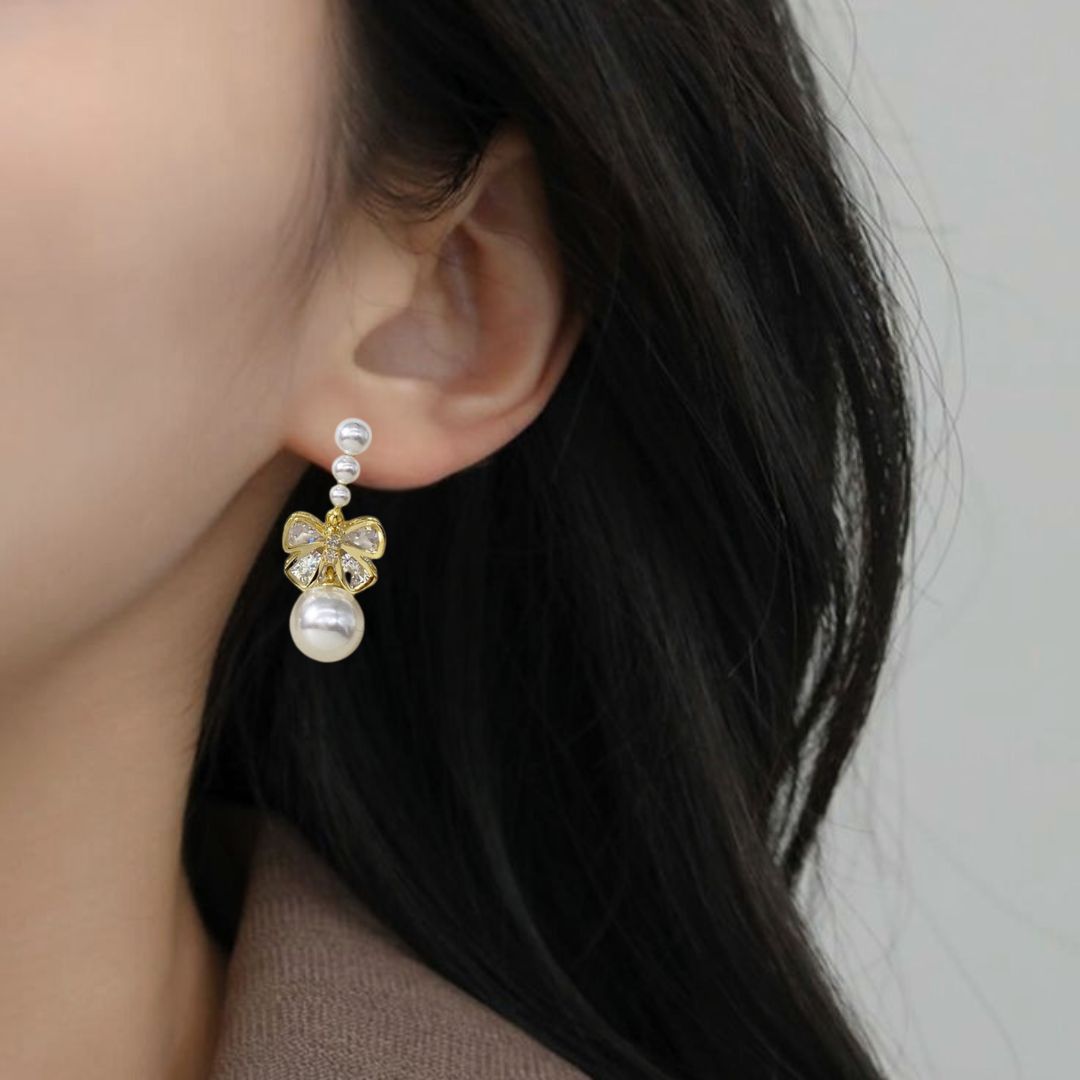 Butterfly Pearl Drop Earrings Nestasia