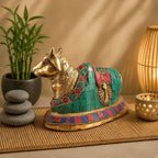 Brass Stone Work Sitting Nandi Idol (4.5 Inch) Vedansh Craft