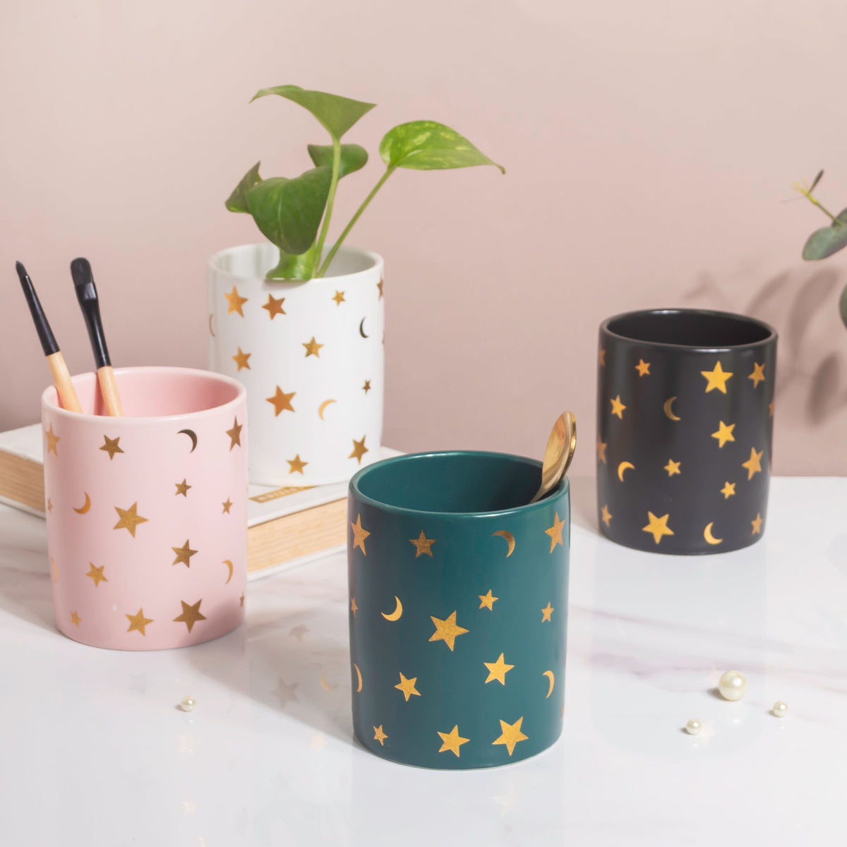 Stars and Moons Black Ceramic Organiser Nestasia