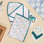 Baby Dino Gift Hamper With Towel Swaddle Napkin Rattle Set Of 6 Nestasia