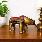 Brass Dhokra Kamdhenu Cow with Calf Statue (7 Inch) Vedansh Craft