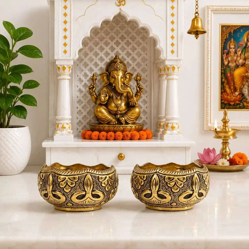 Brass Antique Decorative Prasad Bowl Pair (1.5 Inch) Vedansh Craft