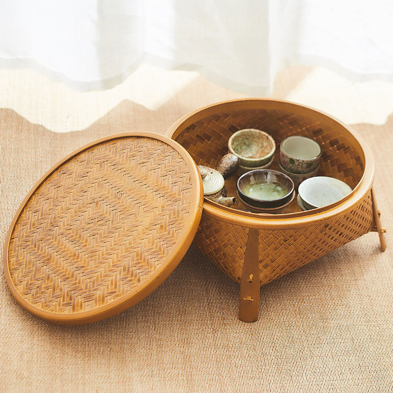 Vintage Bamboo Storage Basket Craft Tea Tray kafalo