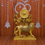 Brass Goddess Durga Sitting on Lion Statue (8.5 Inch) Vedansh Craft