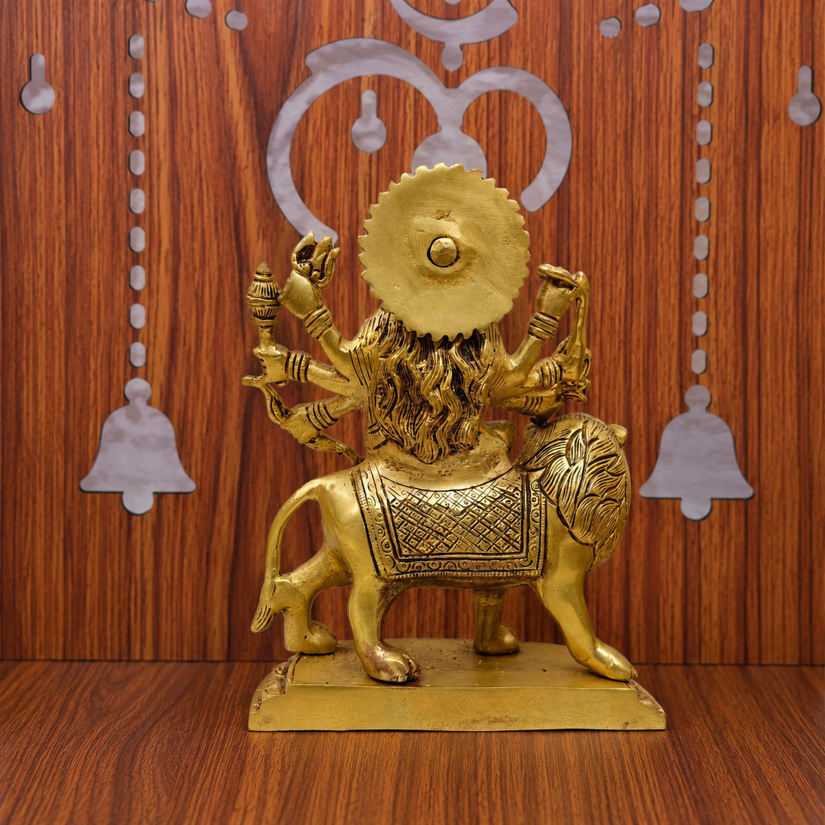 Brass Goddess Durga Sitting on Lion Statue (8.5 Inch) Vedansh Craft