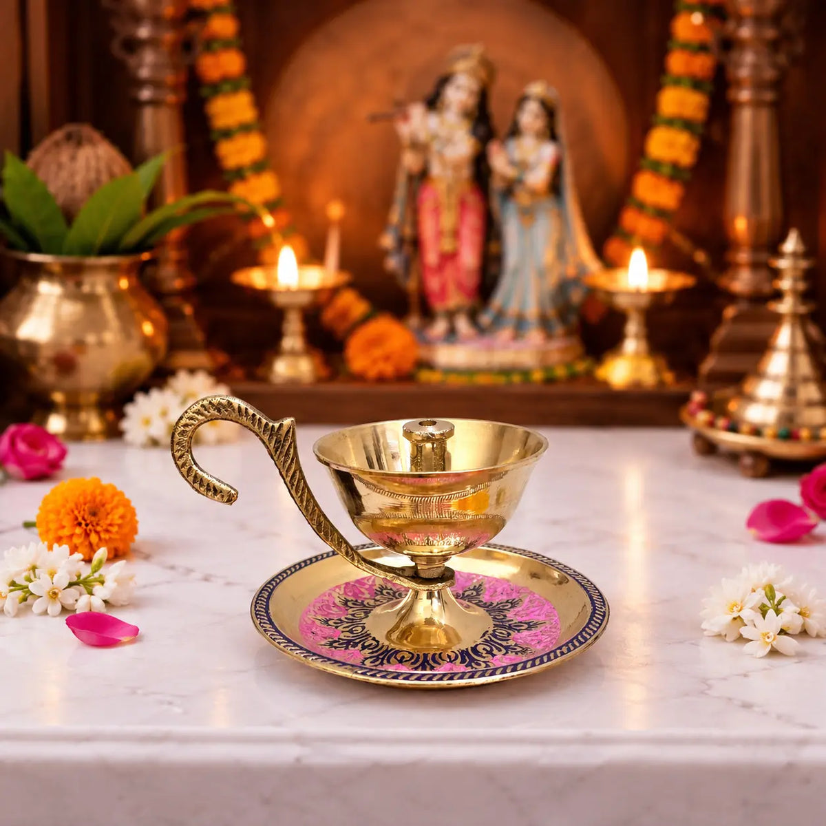 Brass Hand Painted Akhand Diya (2.2 Inch) Vedansh Craft