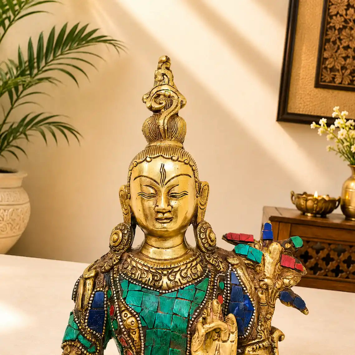 Brass Stone work Sitting Tara Devi Idol (11 Inch) Vedansh Craft