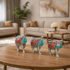 Brass Silver Plated Camal Statue With Stone Work Set of Three (6 Inch) Vedansh Craft