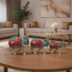 Brass Silver Plated Camal Statue With Stone Work Set of Three (6 Inch) Vedansh Craft