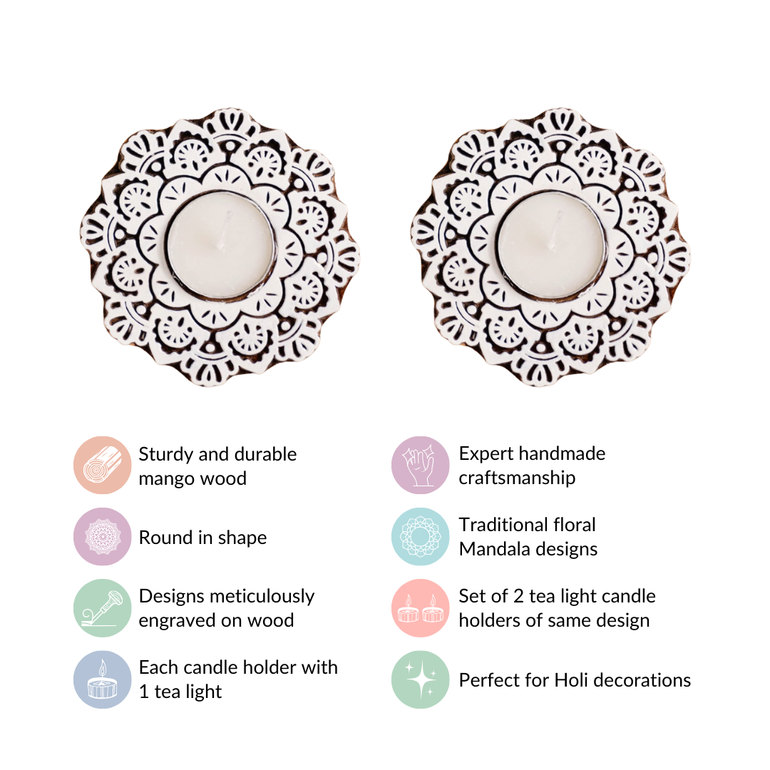 Handmade Floral Mandala Tea Light Holder Set Of 2 Nestasia