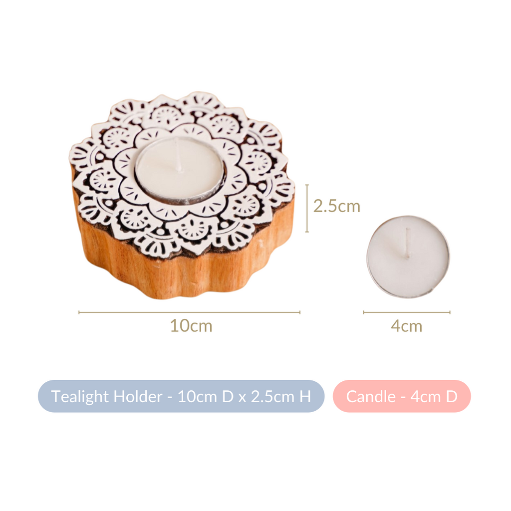 Handmade Floral Mandala Tea Light Holder Set Of 2 Nestasia