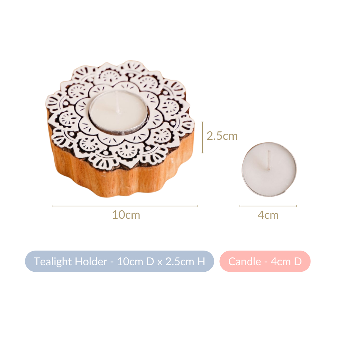 Handmade Floral Mandala Tea Light Holder Set Of 2 Nestasia