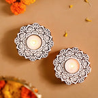 Handmade Floral Mandala Tea Light Holder Set Of 2 Nestasia