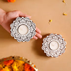 Handmade Floral Mandala Tea Light Holder Set Of 2 Nestasia