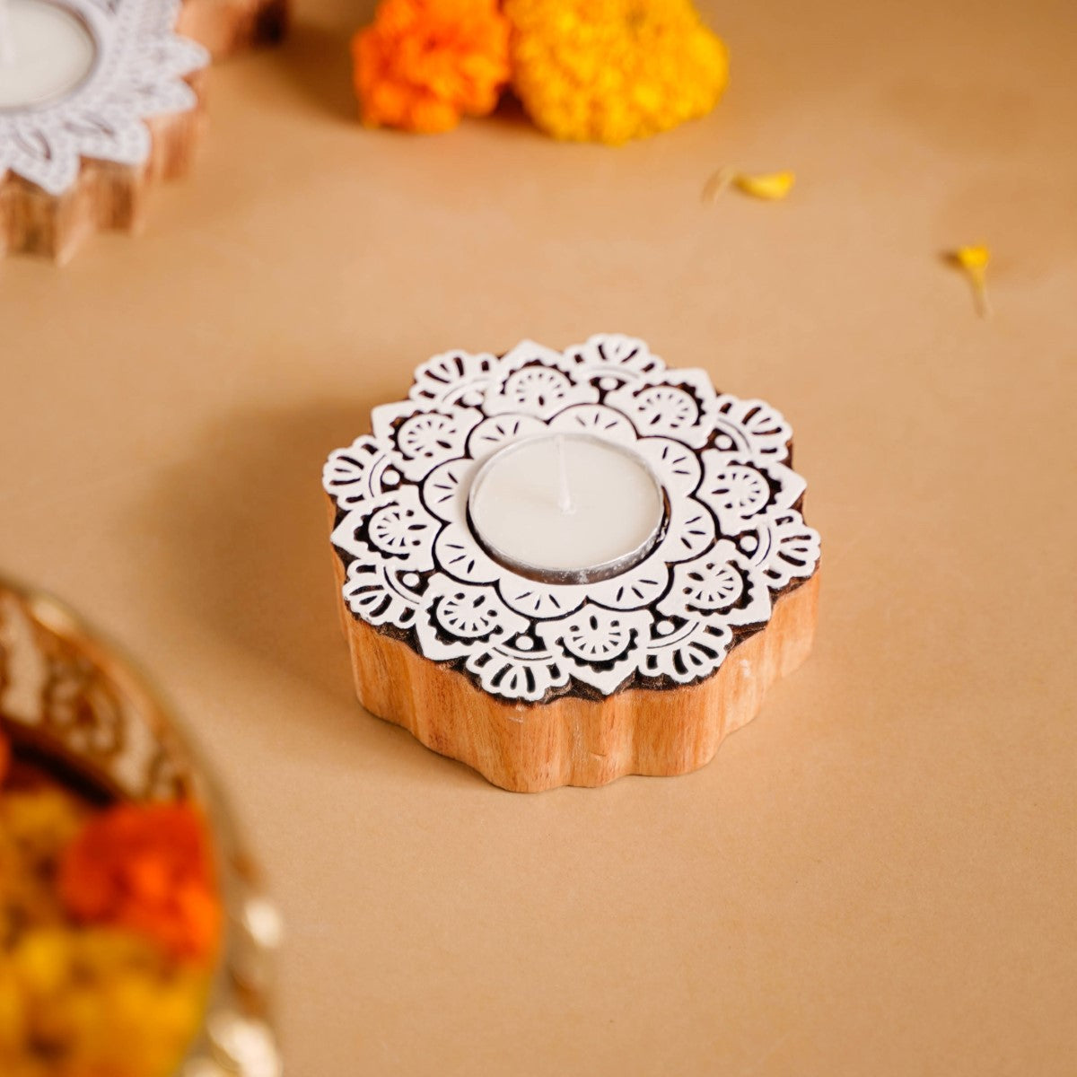 Handmade Floral Mandala Tea Light Holder Set Of 2 Nestasia