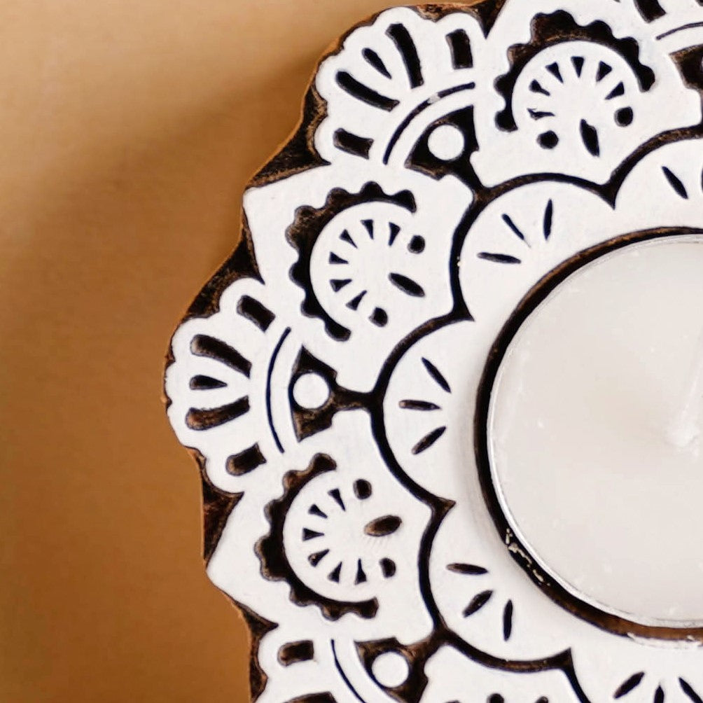 Handmade Floral Mandala Tea Light Holder Set Of 2 Nestasia