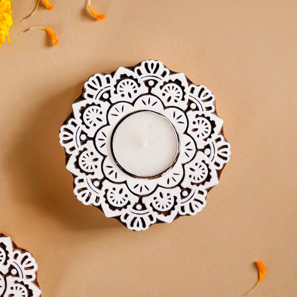 Handmade Floral Mandala Tea Light Holder Set Of 2 Nestasia