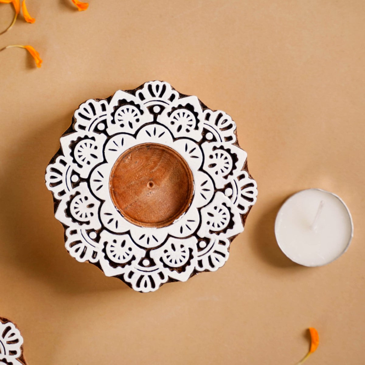 Handmade Floral Mandala Tea Light Holder Set Of 2 Nestasia