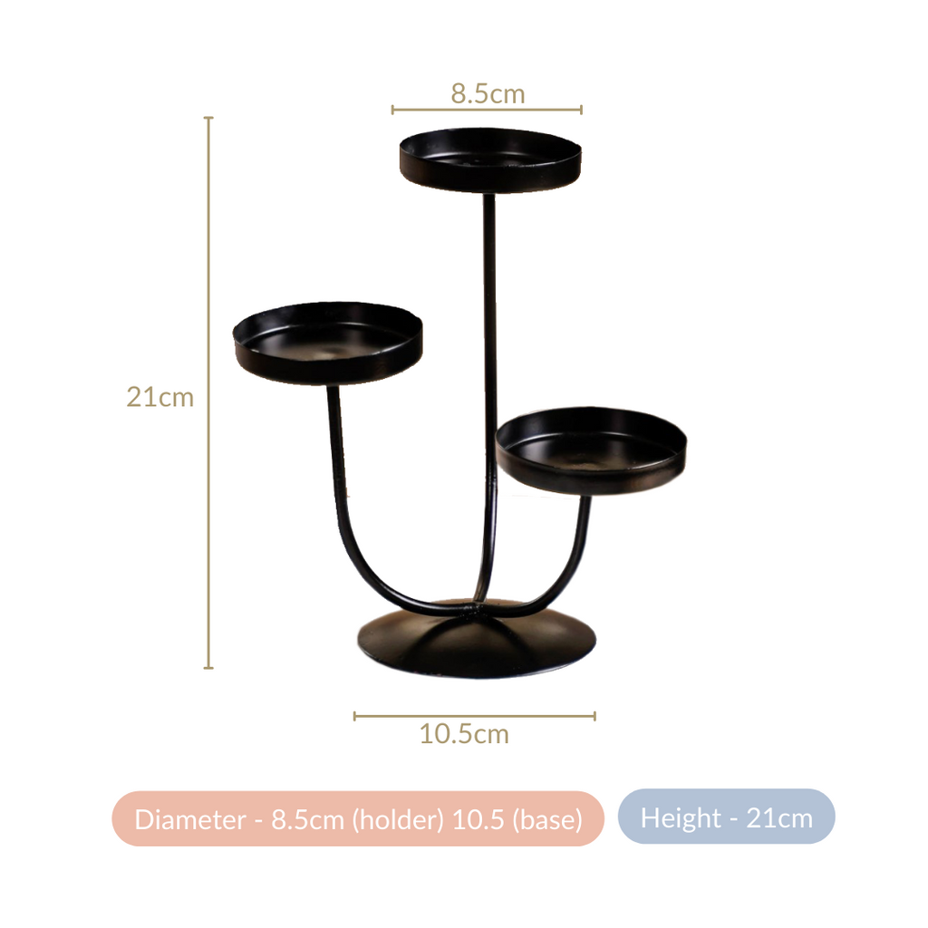 3 Arm Metal Candle Stand Black Nestasia