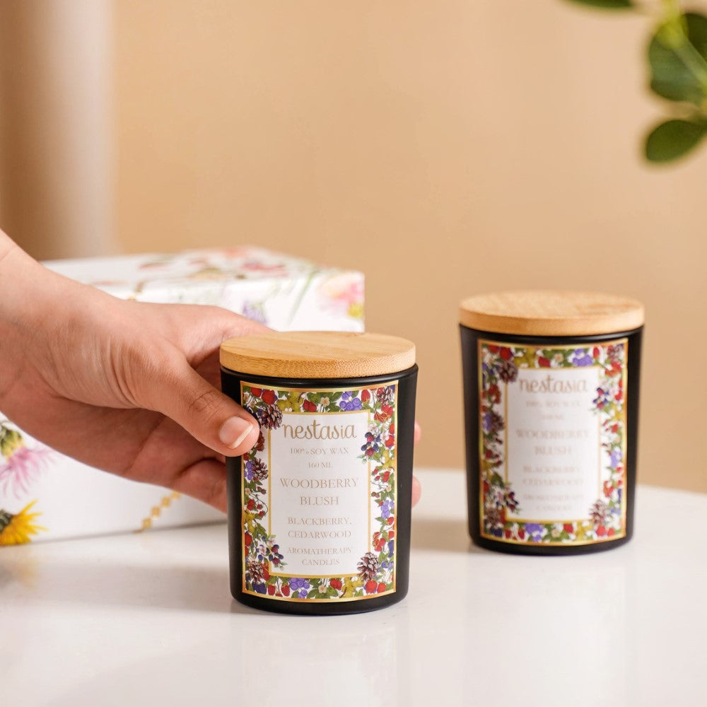 Woodberry Scented Candle Jar With Lid Set Of 2 Nestasia