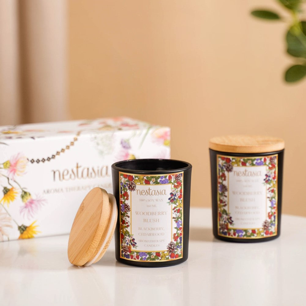 Woodberry Scented Candle Jar With Lid Set Of 2 Nestasia
