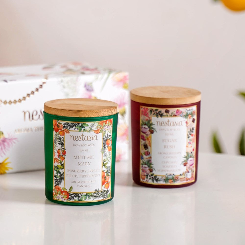 Sugar Rush & Mint Rosemary Scented Candles Set Of 2 Nestasia