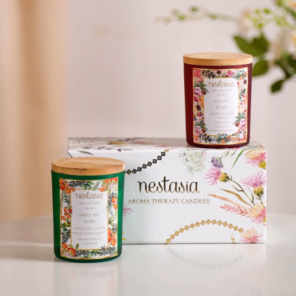 Sugar Rush & Mint Rosemary Scented Candles Set Of 2 Nestasia