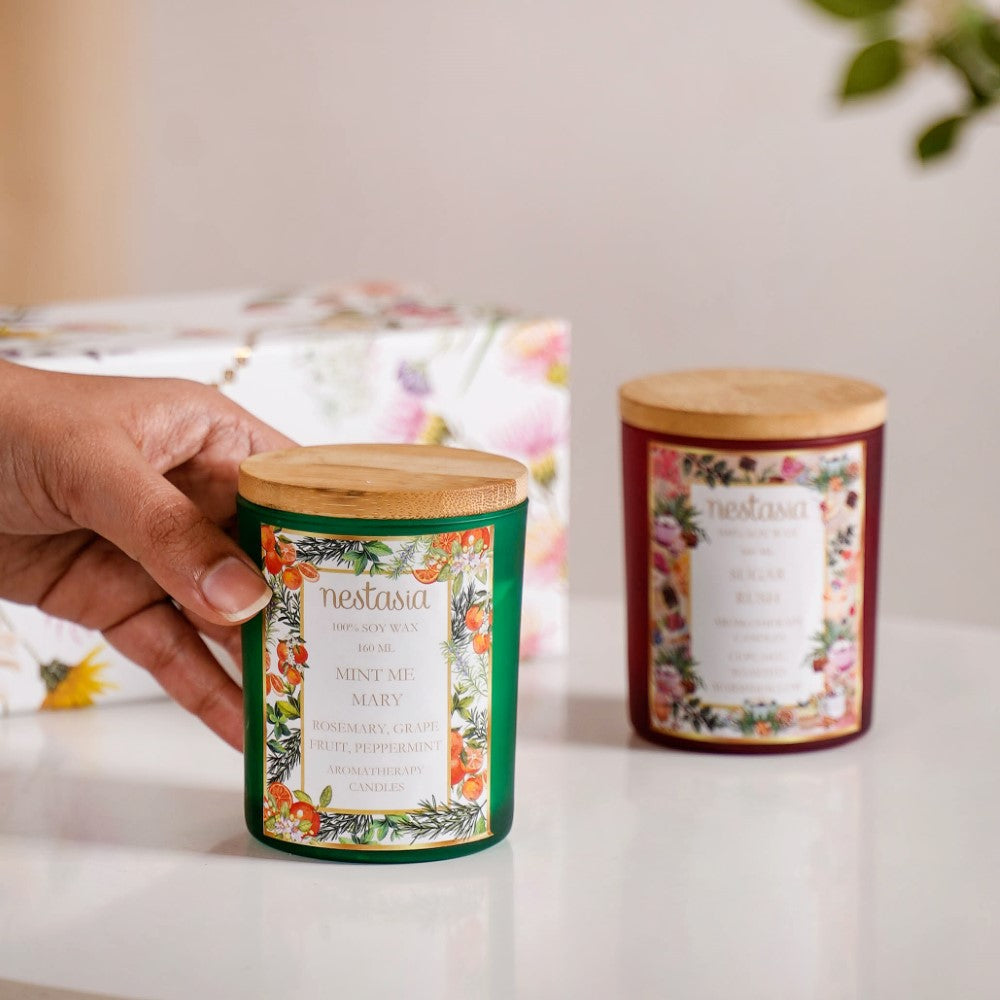 Sugar Rush & Mint Rosemary Scented Candles Set Of 2 Nestasia