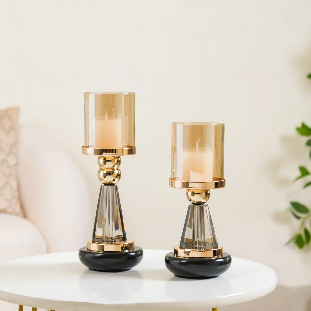 Lavish Crystal Hurricane Candle Holder Set Of 2 Nestasia