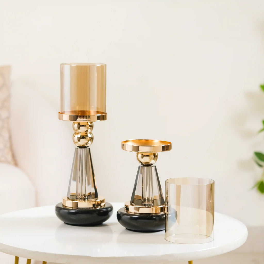 Lavish Crystal Hurricane Candle Holder Set Of 2 Nestasia