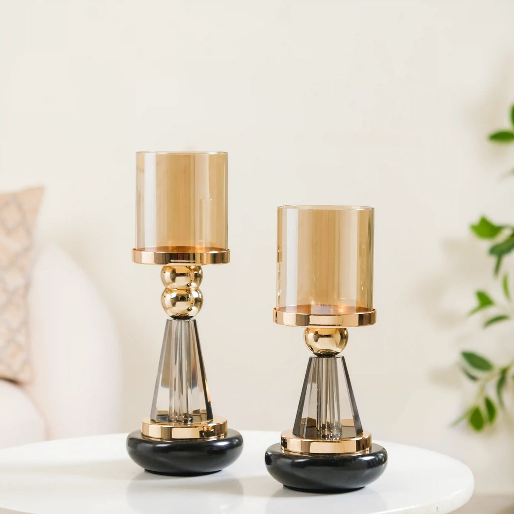 Lavish Crystal Hurricane Candle Holder Set Of 2 Nestasia