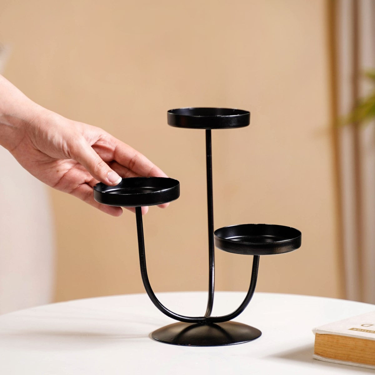 3 Arm Metal Candle Stand Black Nestasia