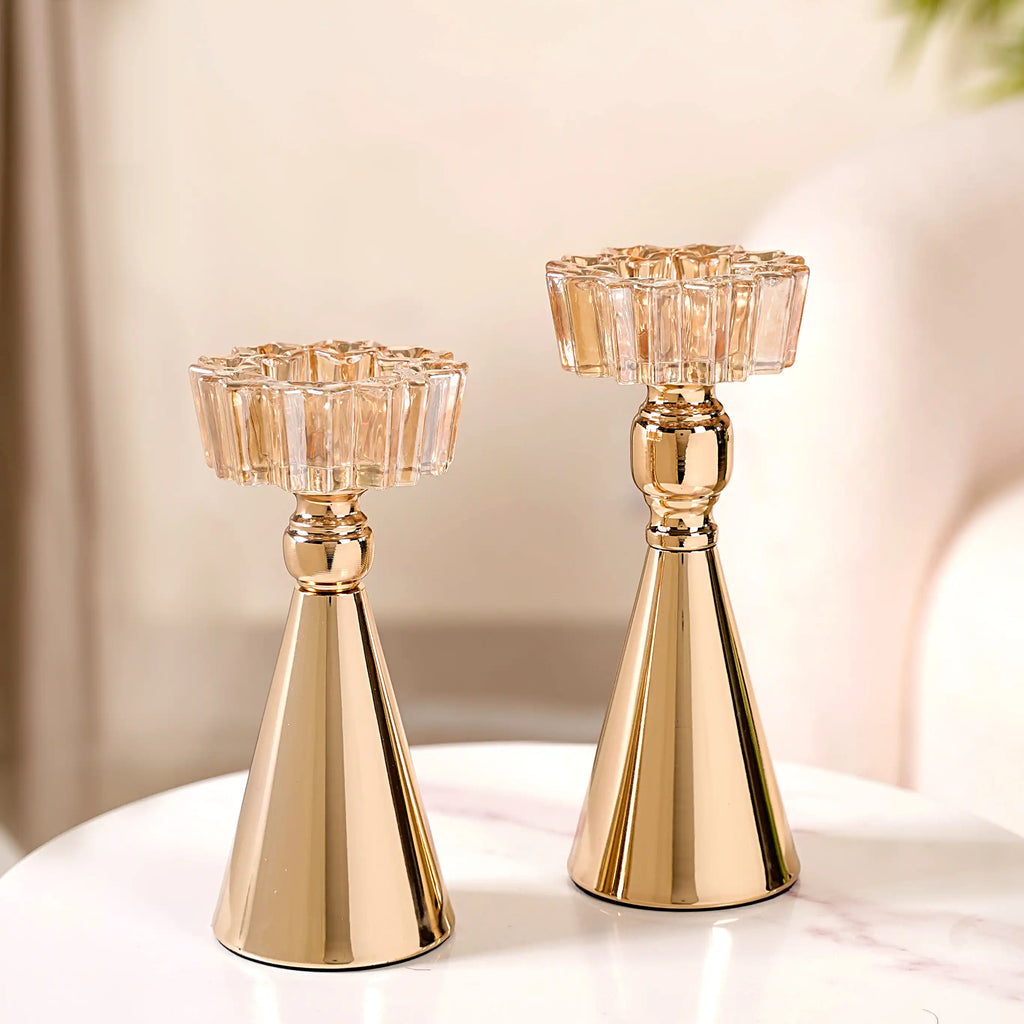Star Crystal Gold Candle Holder Set Of 2 Nestasia