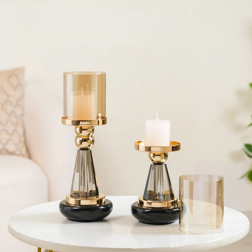 Lavish Crystal Hurricane Candle Holder Set Of 2 Nestasia