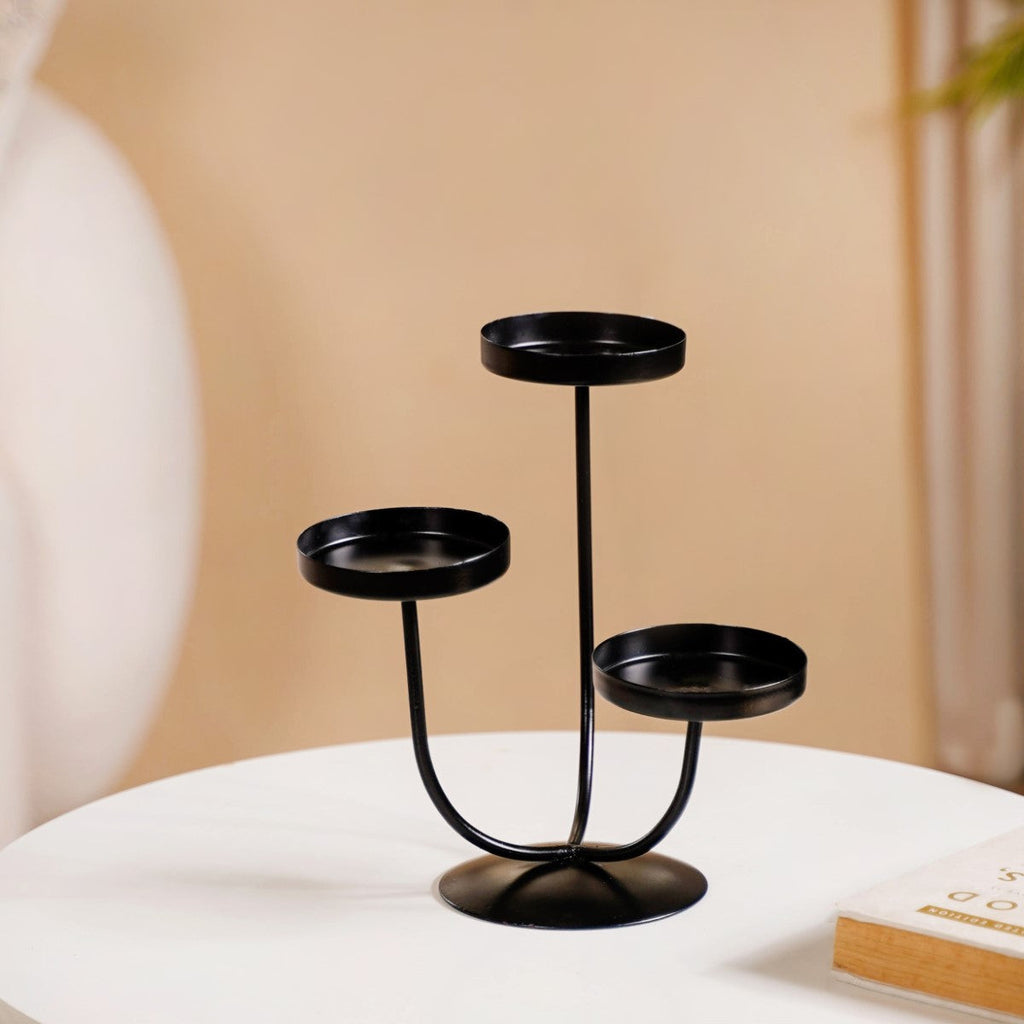 3 Arm Metal Candle Stand Black Nestasia