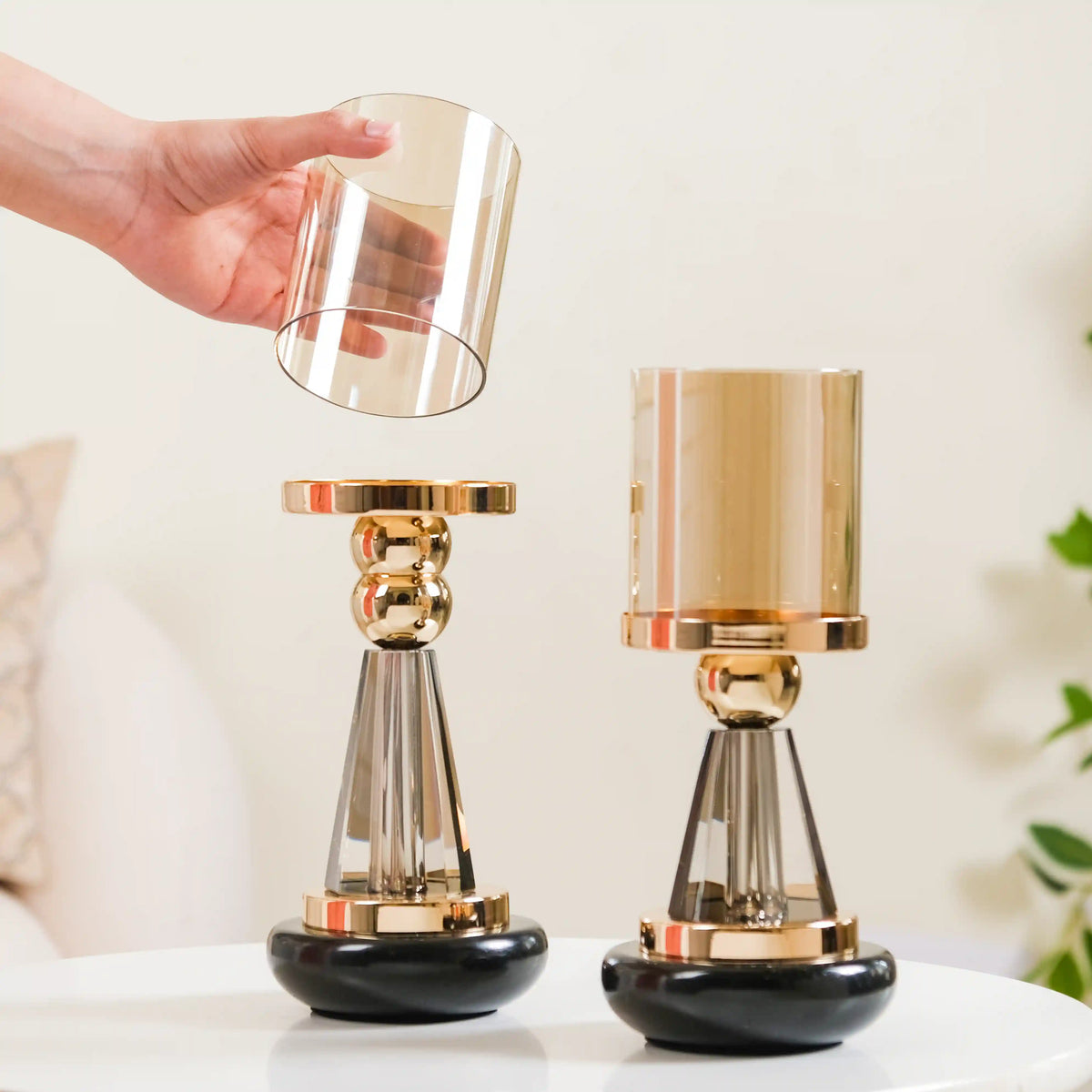 Lavish Crystal Hurricane Candle Holder Set Of 2 Nestasia
