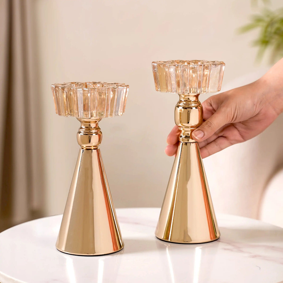 Star Crystal Gold Candle Holder Set Of 2 Nestasia