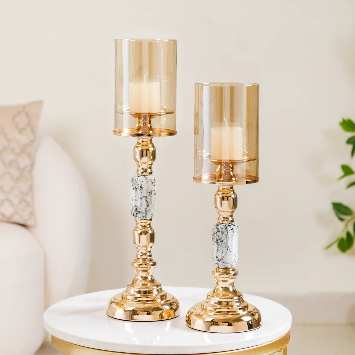 Marble Vintage Candle Holders Set Of 2 Nestasia