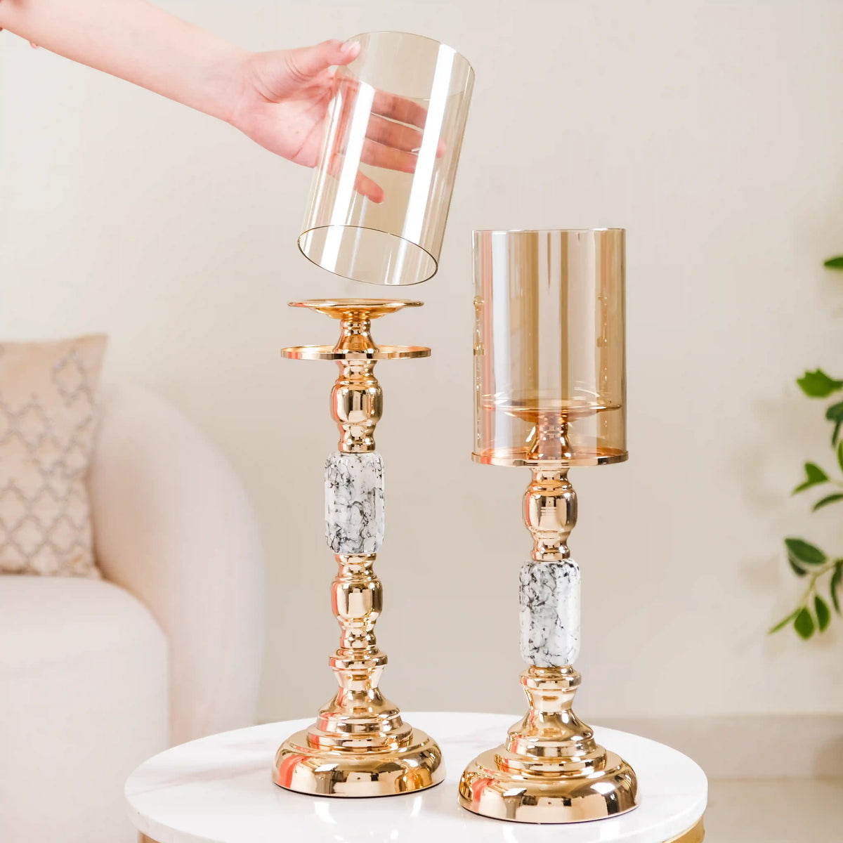 Marble Vintage Candle Holders Set Of 2 Nestasia