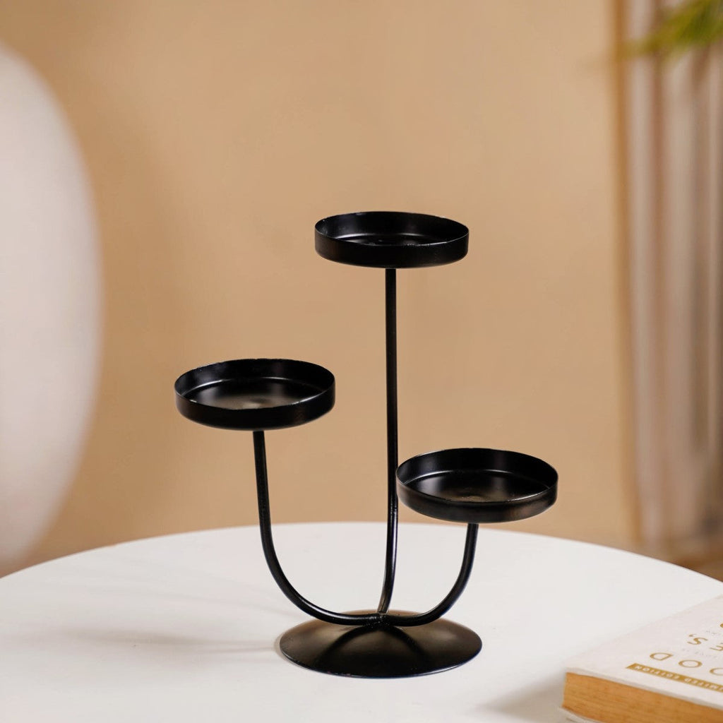 3 Arm Metal Candle Stand Black Nestasia