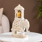 Decorated Elephant With Gold Bell Showpiece White Nestasia