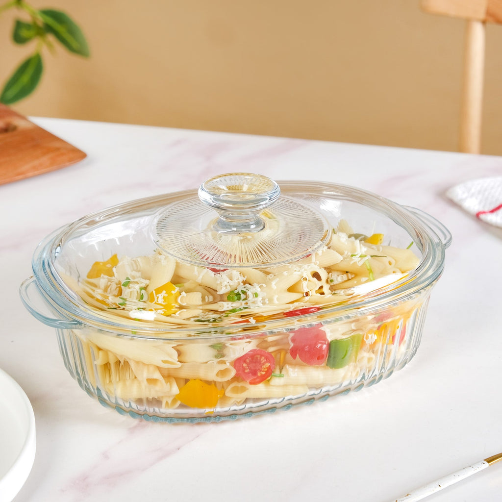 Fluted Glass Casserole Dish With Lid 1600ml Nestasia