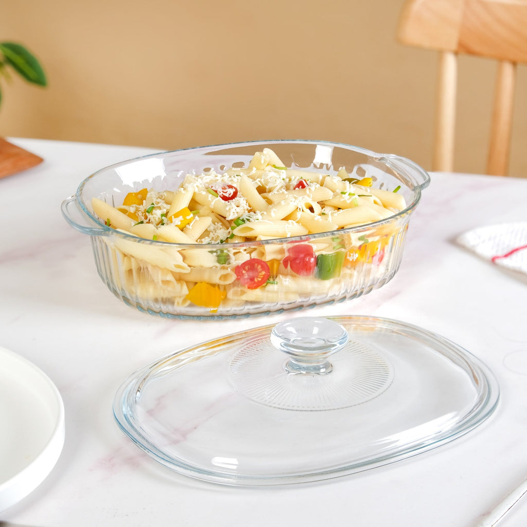 Fluted Glass Casserole Dish With Lid 1600ml Nestasia