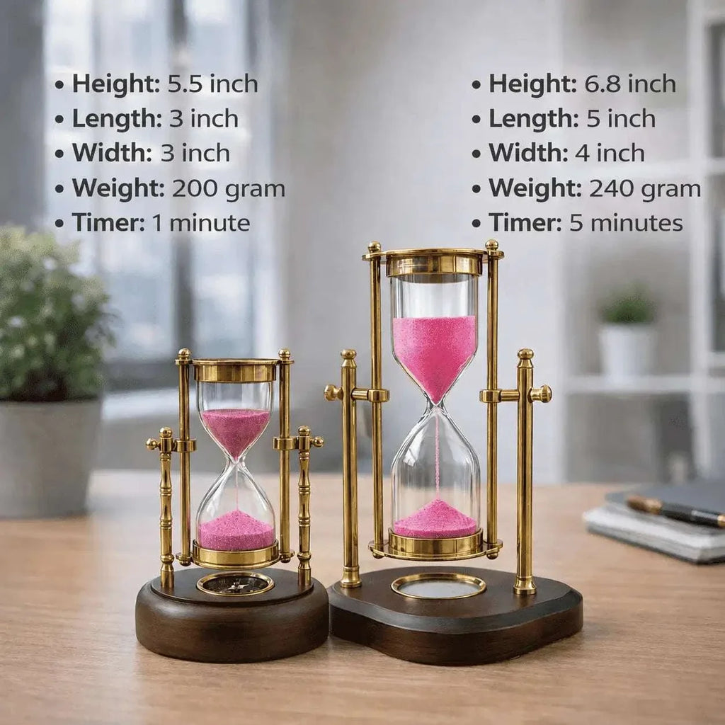 Brass Rotating Sand Clock With Compass And Wooden Stand Vedansh Craft