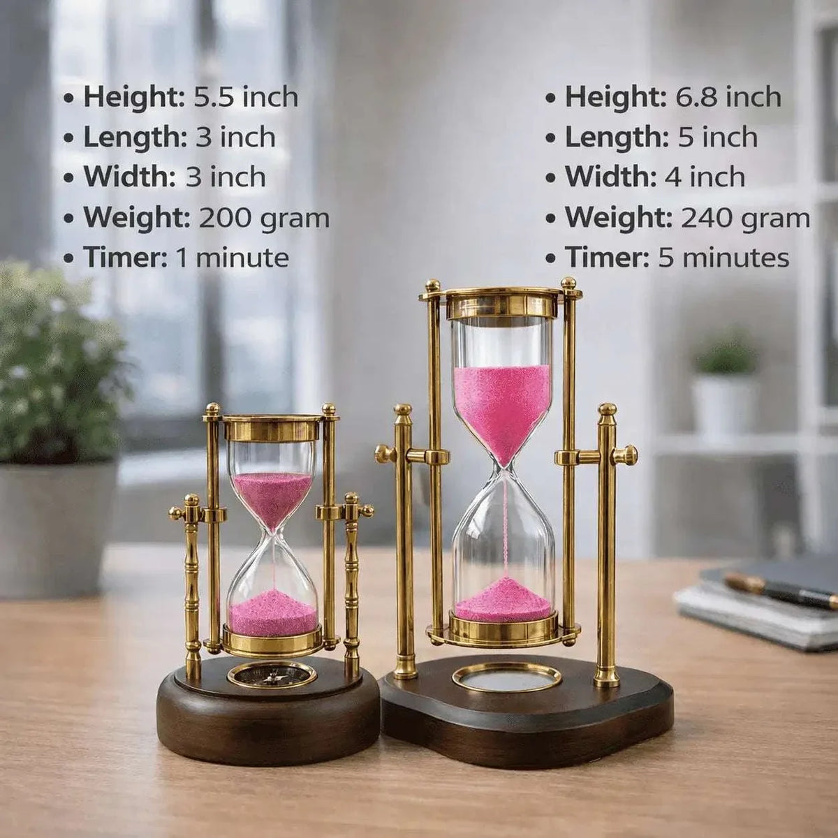 Brass Rotating Sand Clock With Compass And Wooden Stand Vedansh Craft