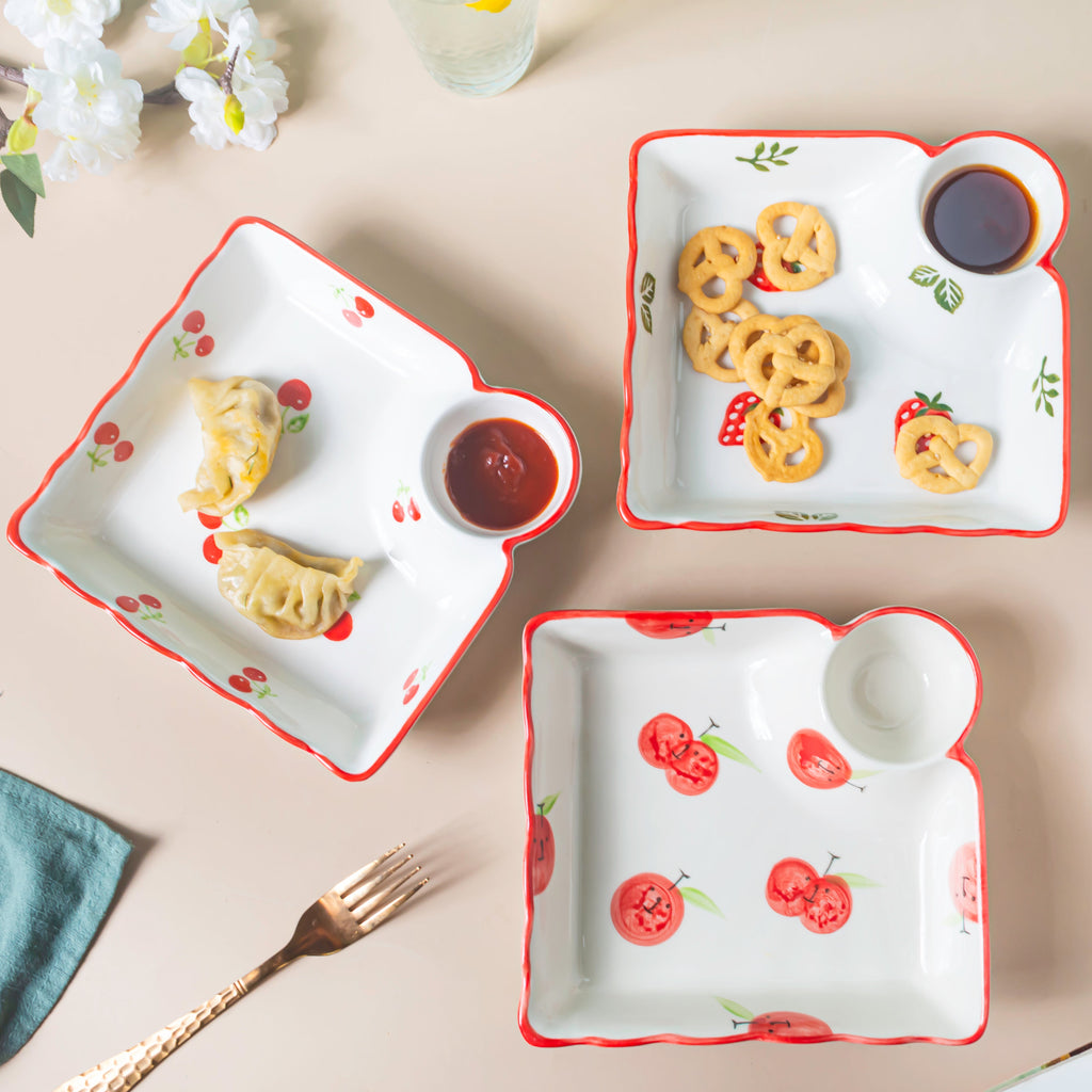 Berry Cute Strawberry Sectioned Plate Red Nestasia