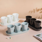 Ternion Textured Planter Set Of 3 With Plate Blue Grey Nestasia