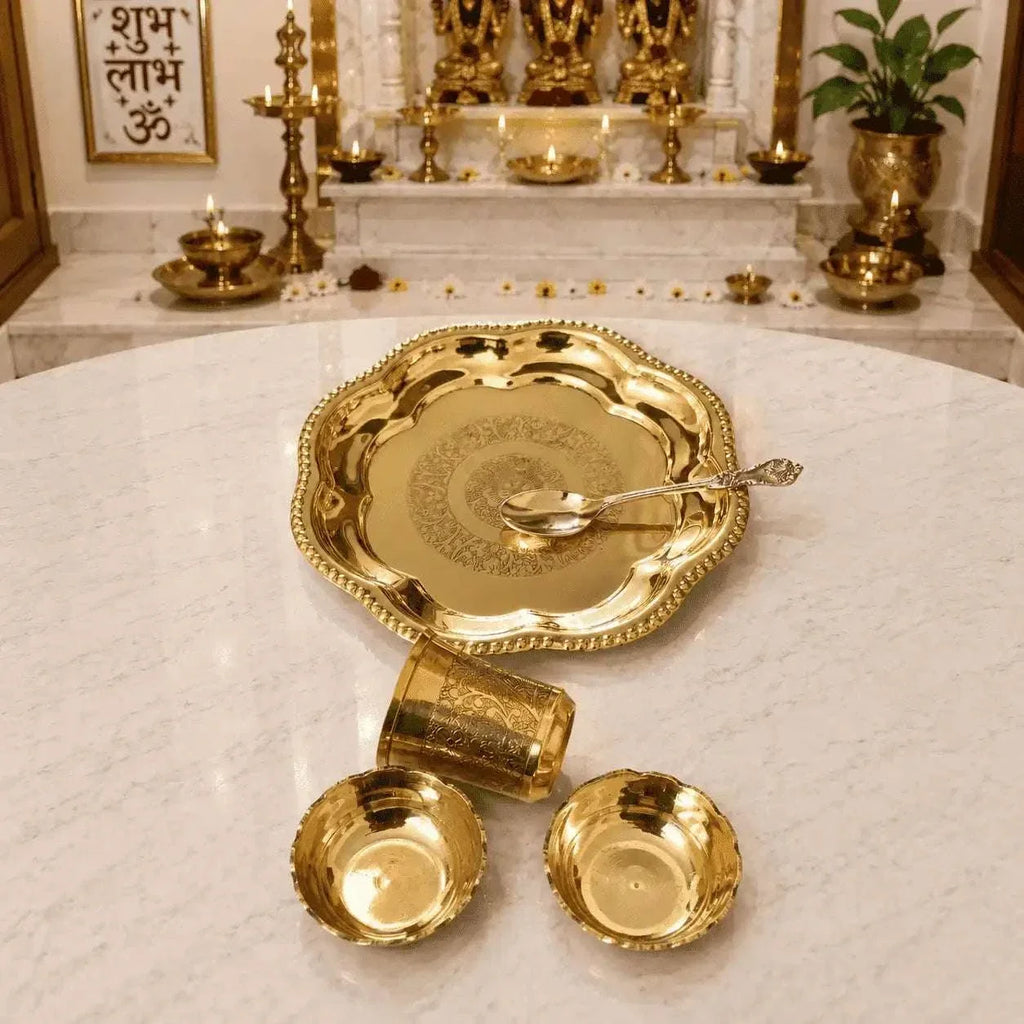 Brass Pooja Bhog Thali Set (7 Inch) Vedansh Craft