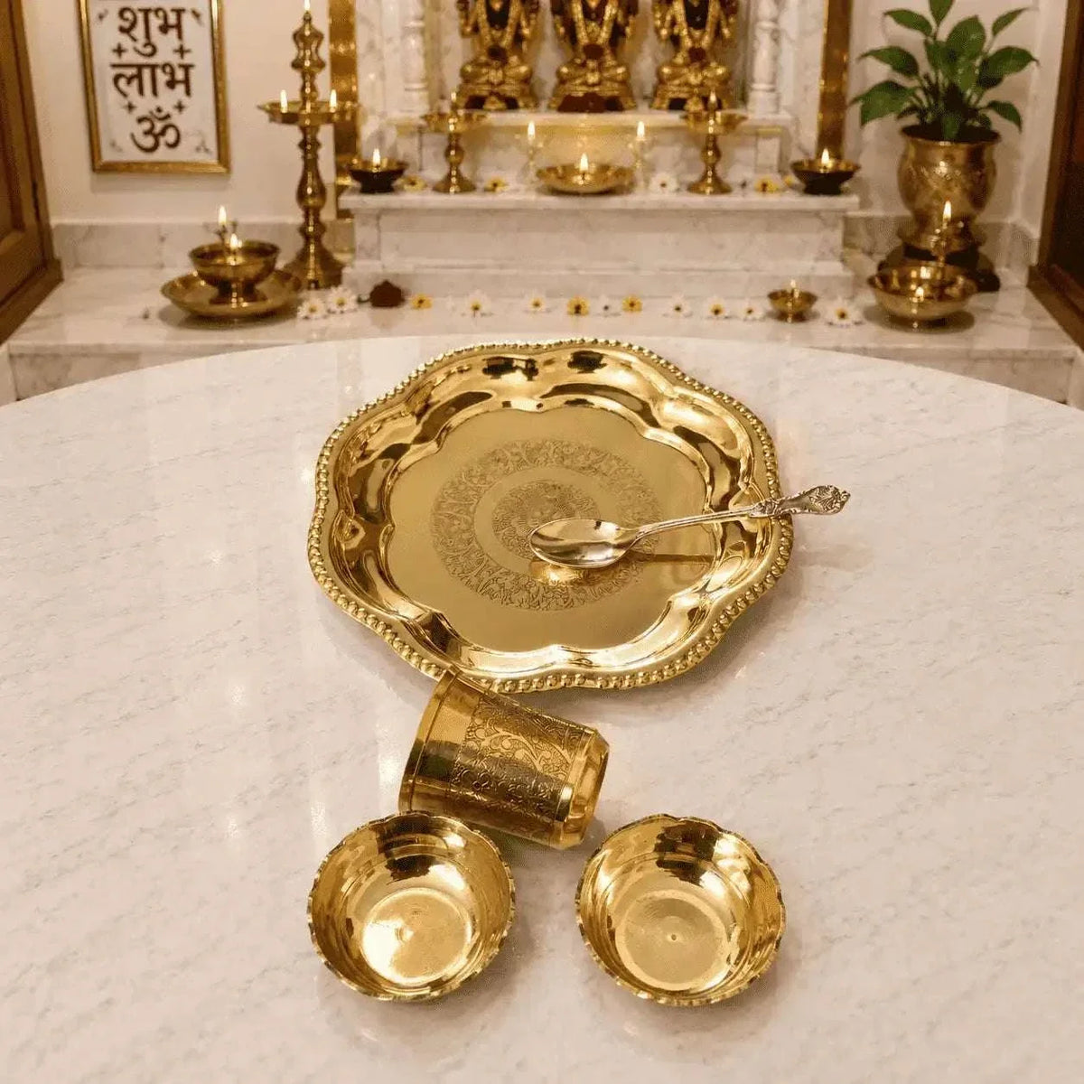 Brass Pooja Bhog Thali Set (7 Inch) Vedansh Craft